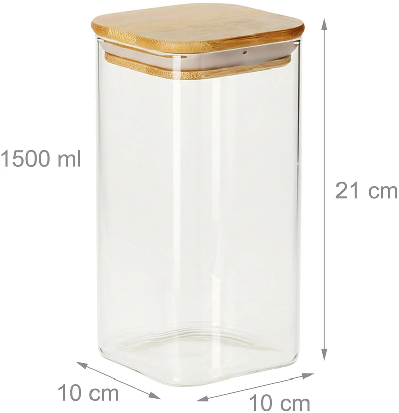 Relaxdays 3x laikymo stiklainiai, bambukiniai dangteliai, 1500ml