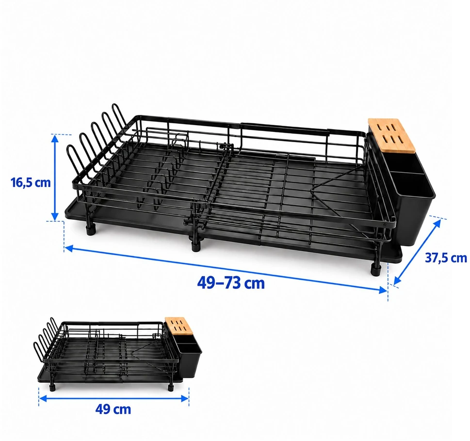 Relaxdays Ištraukiama indų džiovykla su lašų padėklu ir stalo įrankių krepšeliu