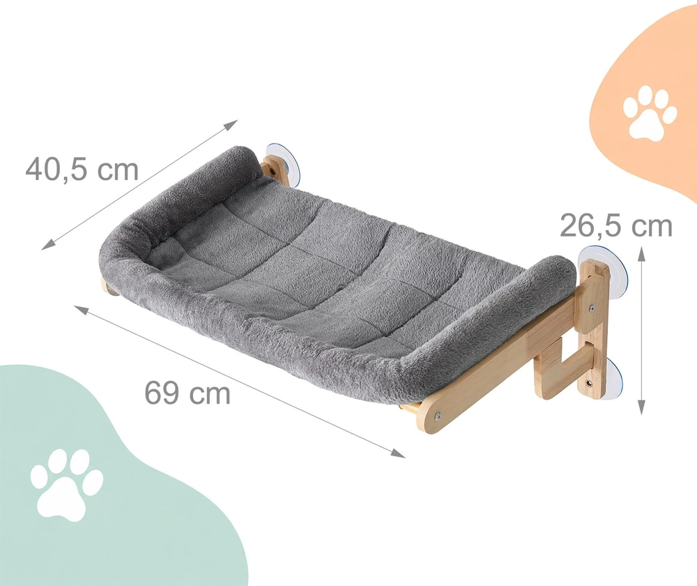 Relaxdays Kačių guolis 2 viename langui ir sienai, pušies rėmas, tvirtinimas siurbtukais
