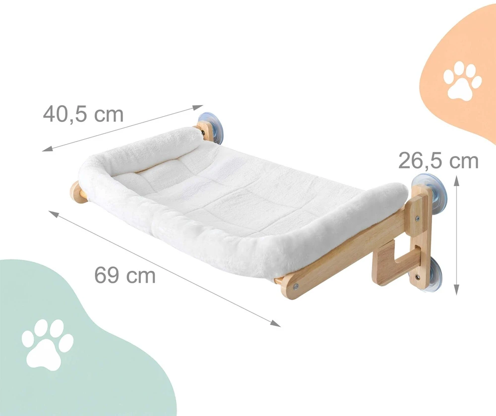Relaxdays Kačių guolis 2 viename langui ir sienai, pušies rėmas, tvirtinimas siurbtukais