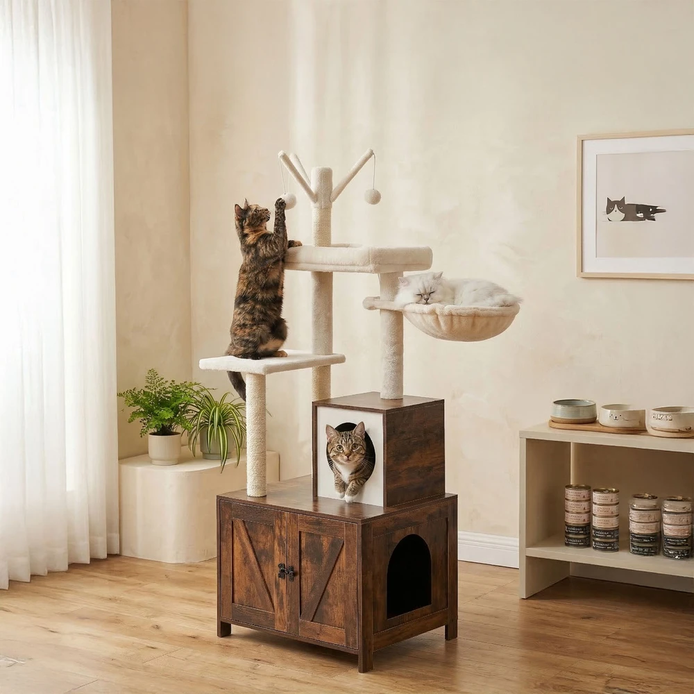 Relaxdays Kačių medis su kraiko spintele 150 cm