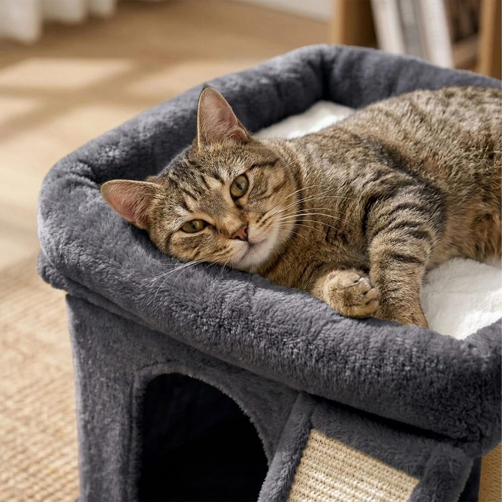 Relaxdays Kačių medis su urvu ir lova