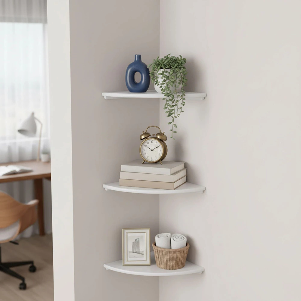 Relaxdays Kampinė sieninė lentyna riešutmedžio spalvos