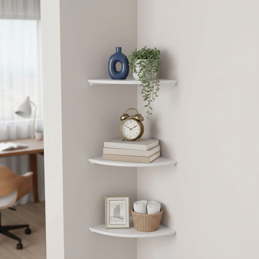 Relaxdays Kampinė sieninė lentyna riešutmedžio spalvos