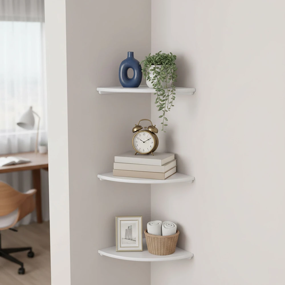Relaxdays Kampinė sieninė lentyna riešutmedžio spalvos