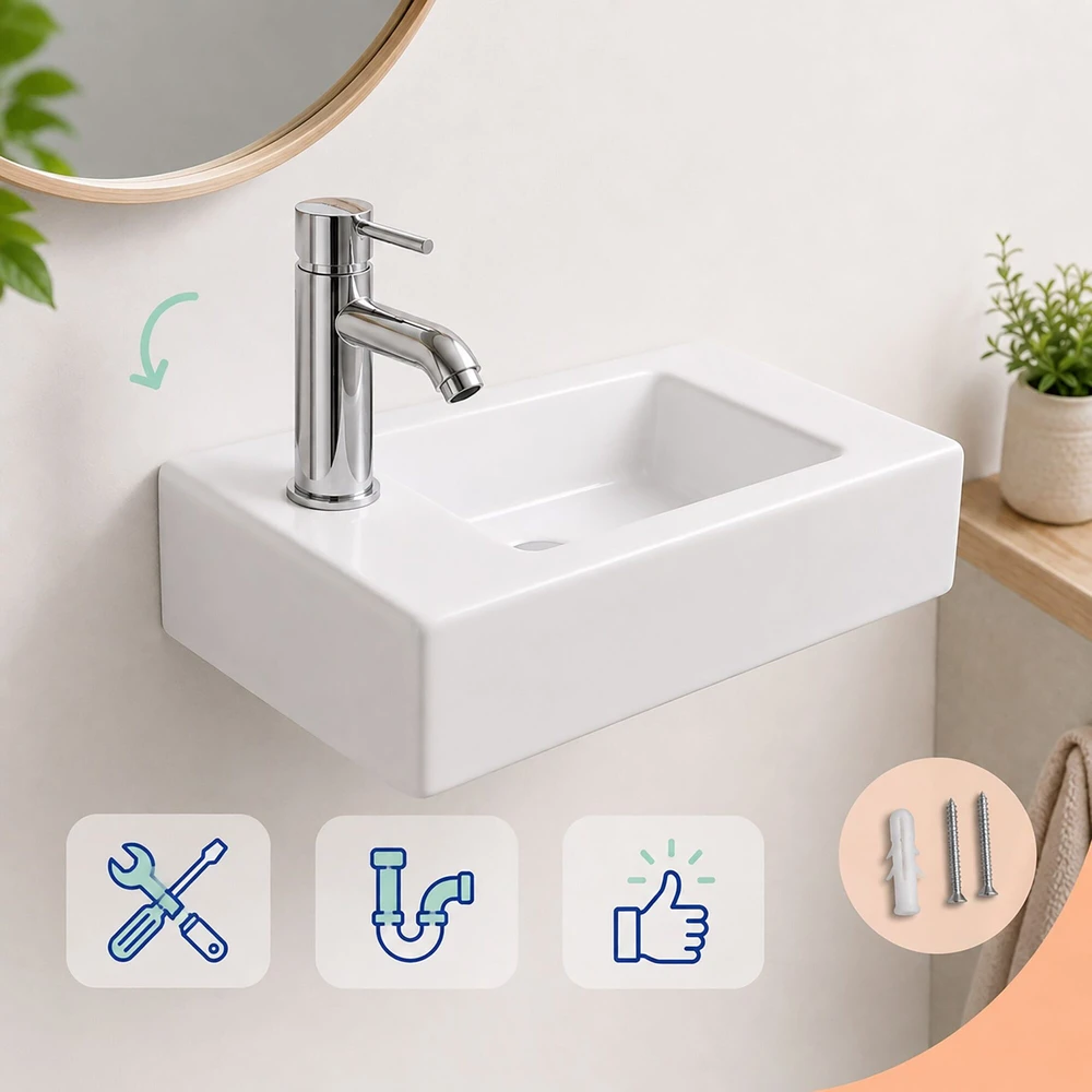 Relaxdays Kvadratinė praustuvė su skylute maišytuvui