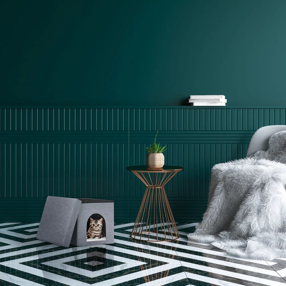 Relaxdays Katės taburetė su urvu, 38,5x37x37 cm, pilka