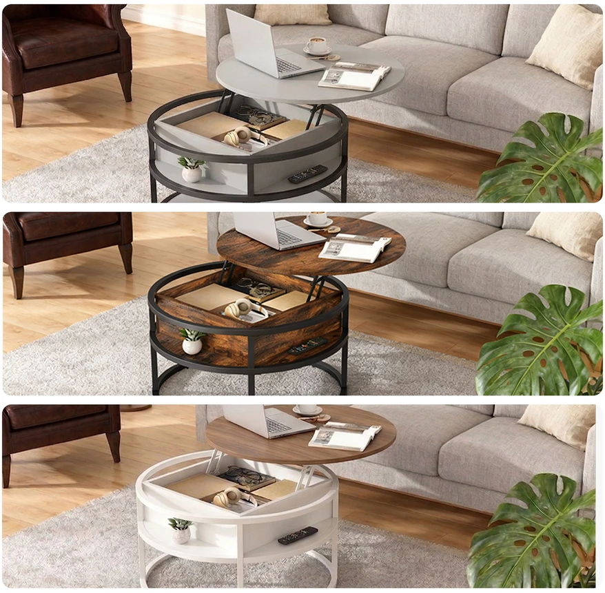 Relaxdays Kavos staliukas su pakeliamu stalviršiu ir daiktų laikymo vieta