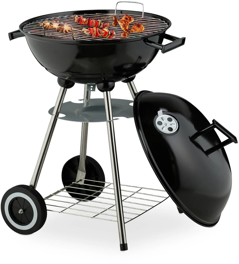 Relaxdays Didelė katilo tipo BBQ kepsninė ant ratukų