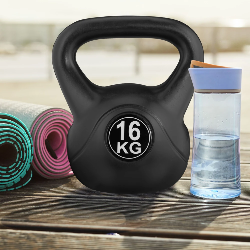 Relaxdays Kettlebell, smėlis, 21x18x14.5 cm, juoda