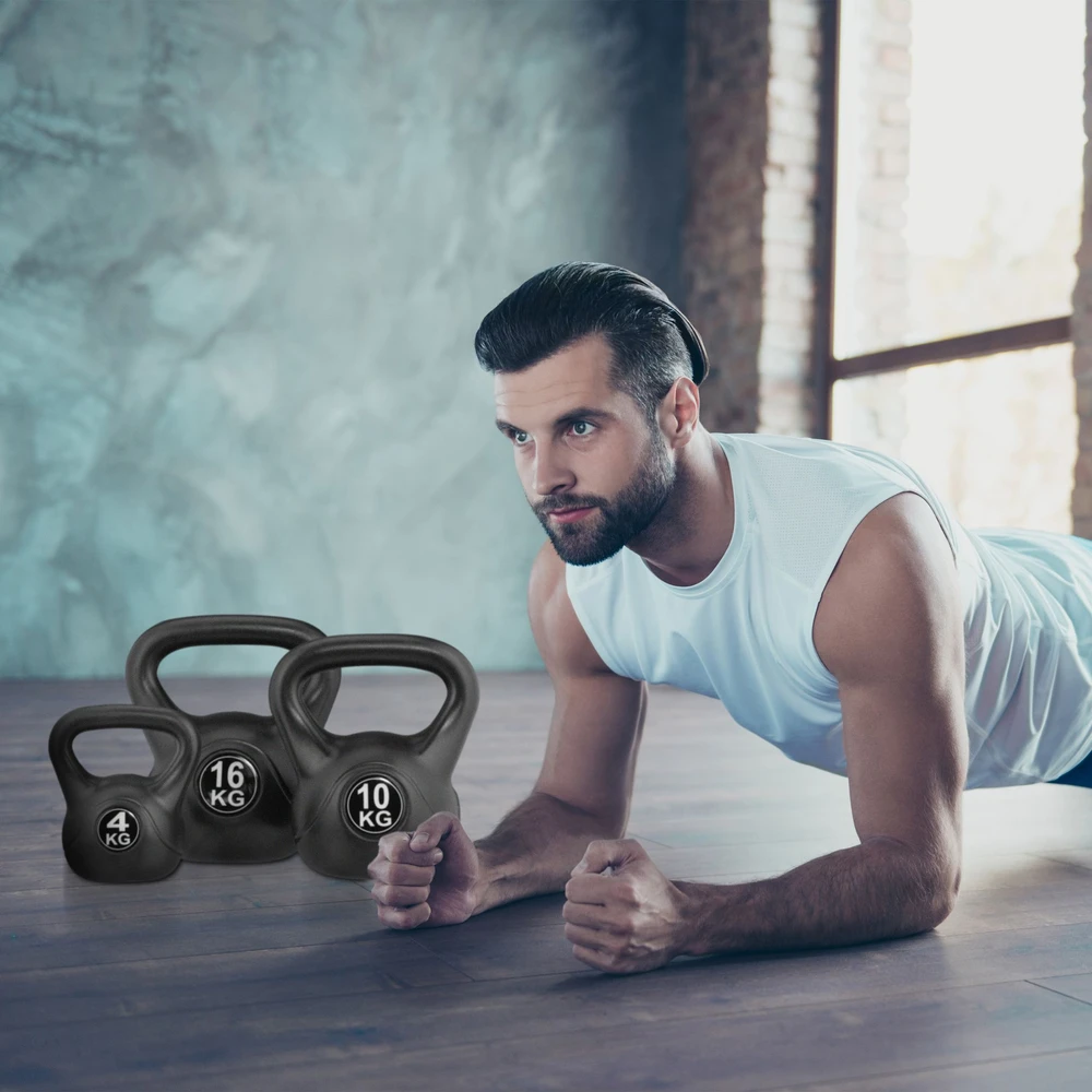 Relaxdays Kettlebell, smėlis, 21x18x14.5 cm, juoda