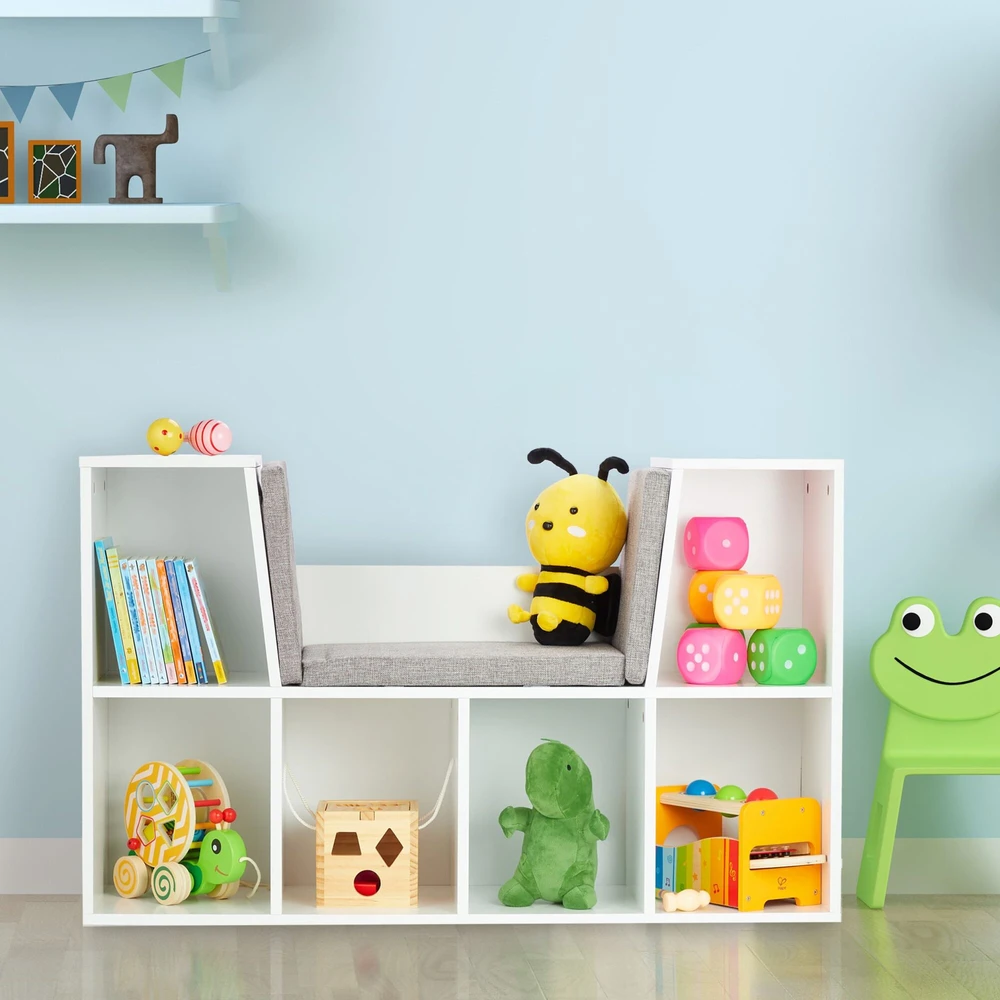 Relaxdays Knygų lentyna su sėdimos dalies pagalvėle