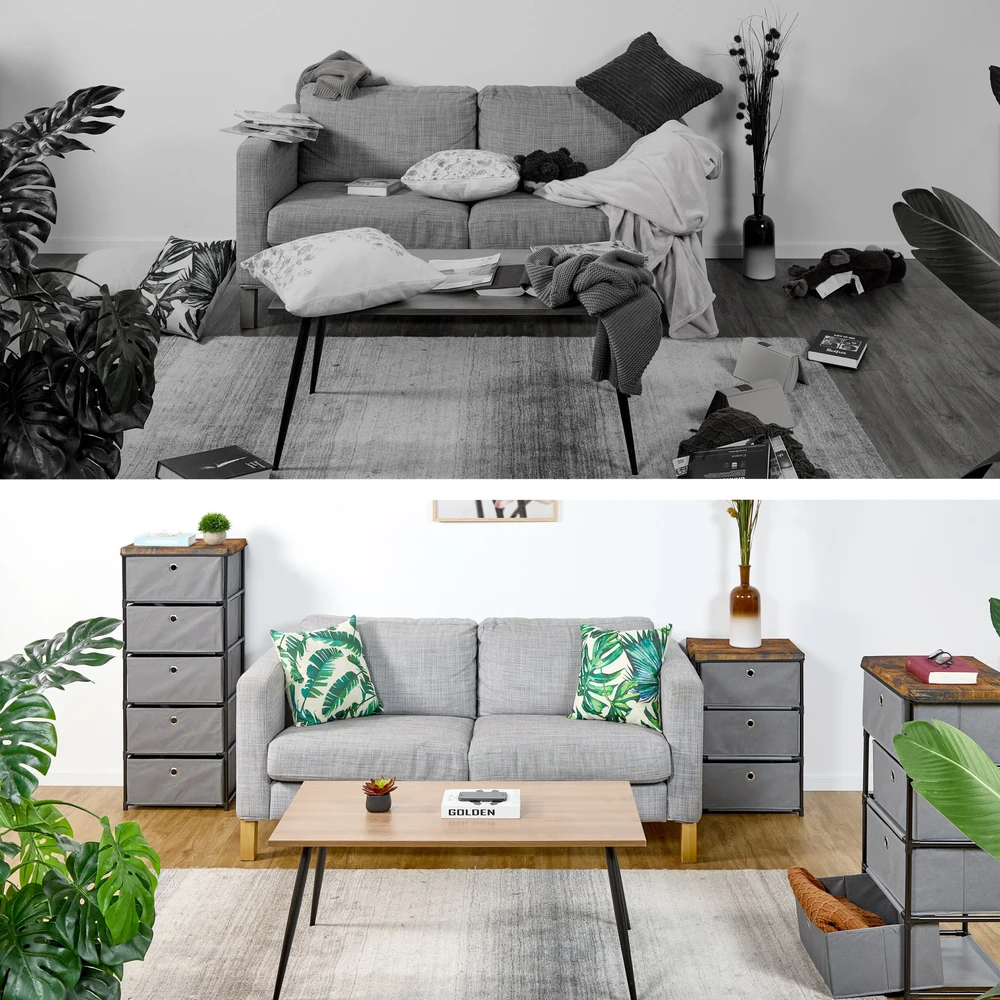 Relaxdays Komoda su medžio imitacija ir medžiaginiais stalčiais