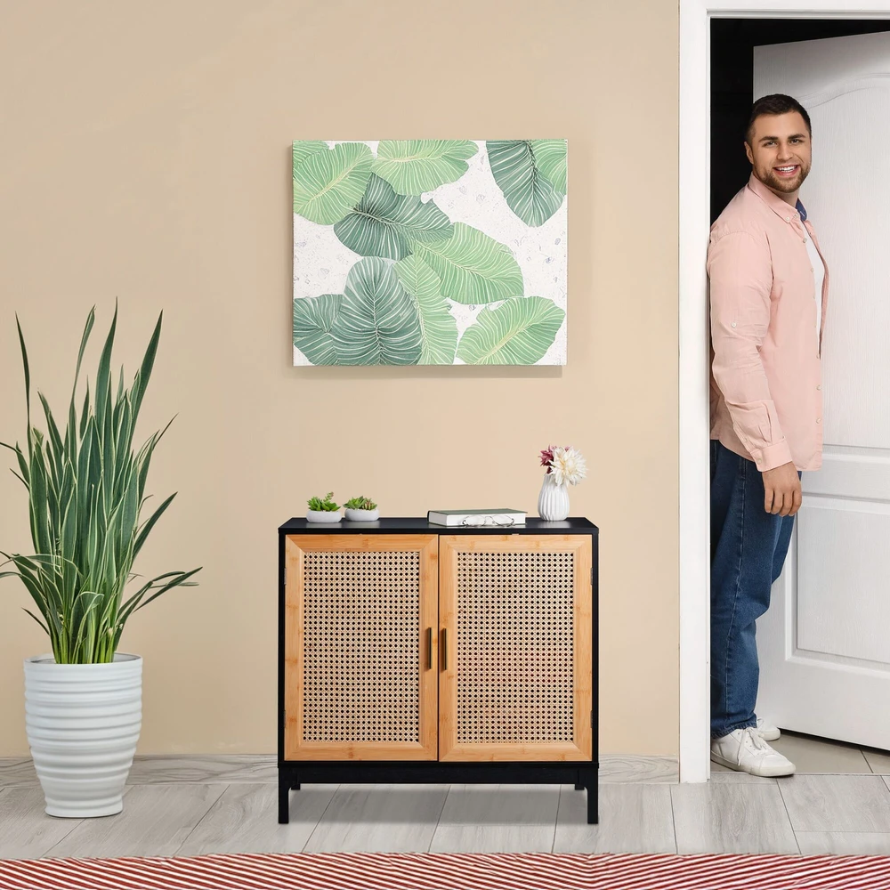 Relaxdays Kredensas su 2 rotango durelėmis