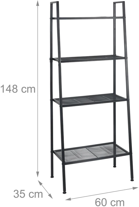 Relaxdays Kopėtėlių formos lentyna, 4 pakopos, juoda, metalas, laikymo