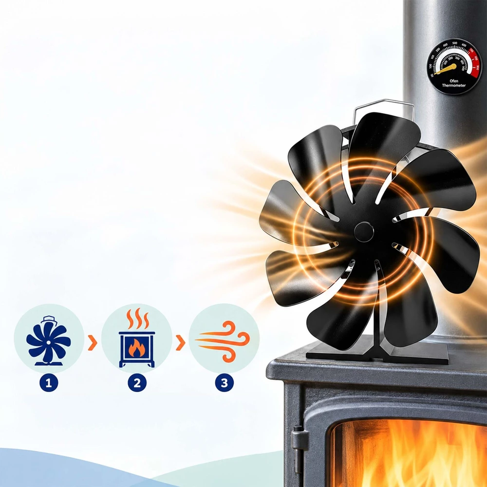 Relaxdays Krosnies ventiliatorius be elektros, 8 menčių, su dūmtraukio temperatūros matuokliu