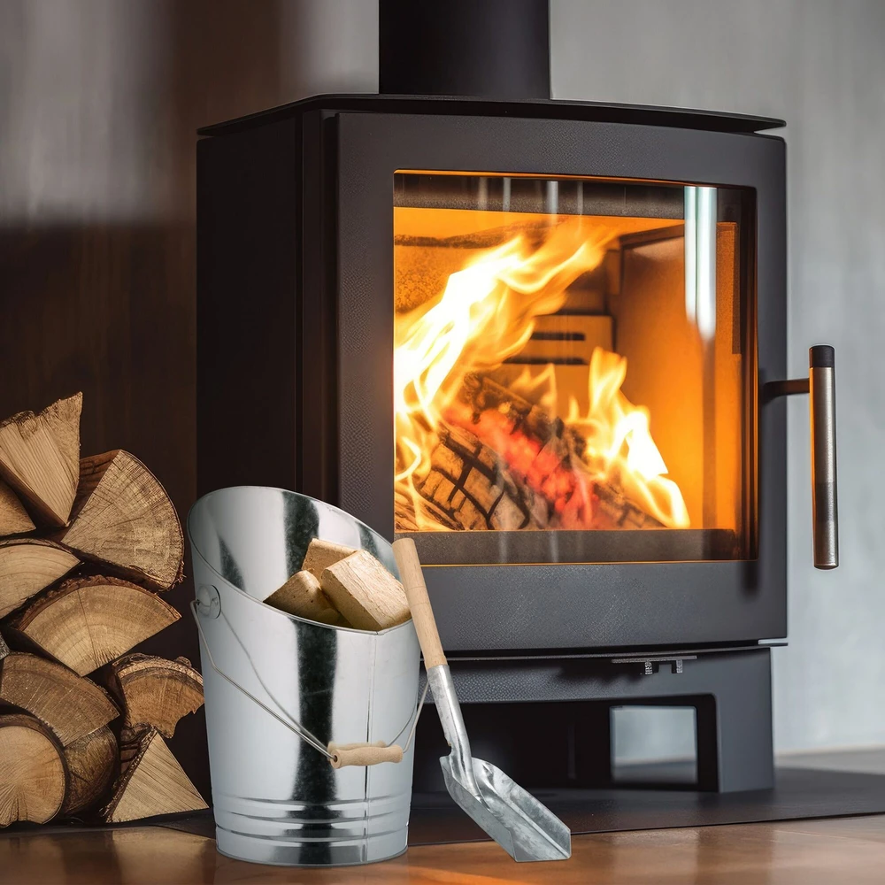 Relaxdays Sidabrinis anglių kibiras su semtuvu