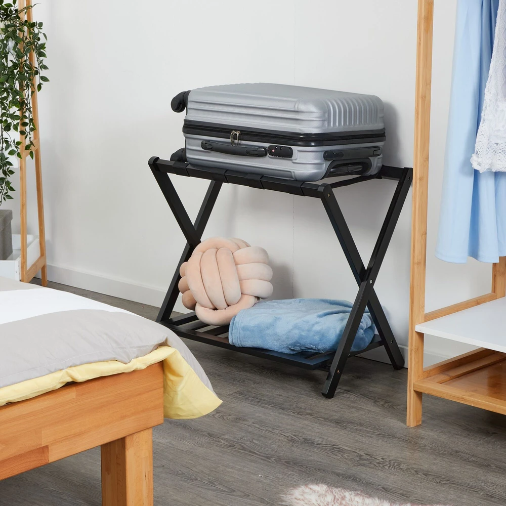 Kelioninis Relaxdays Juodas sulankstomas bambukinis lagaminų stovas