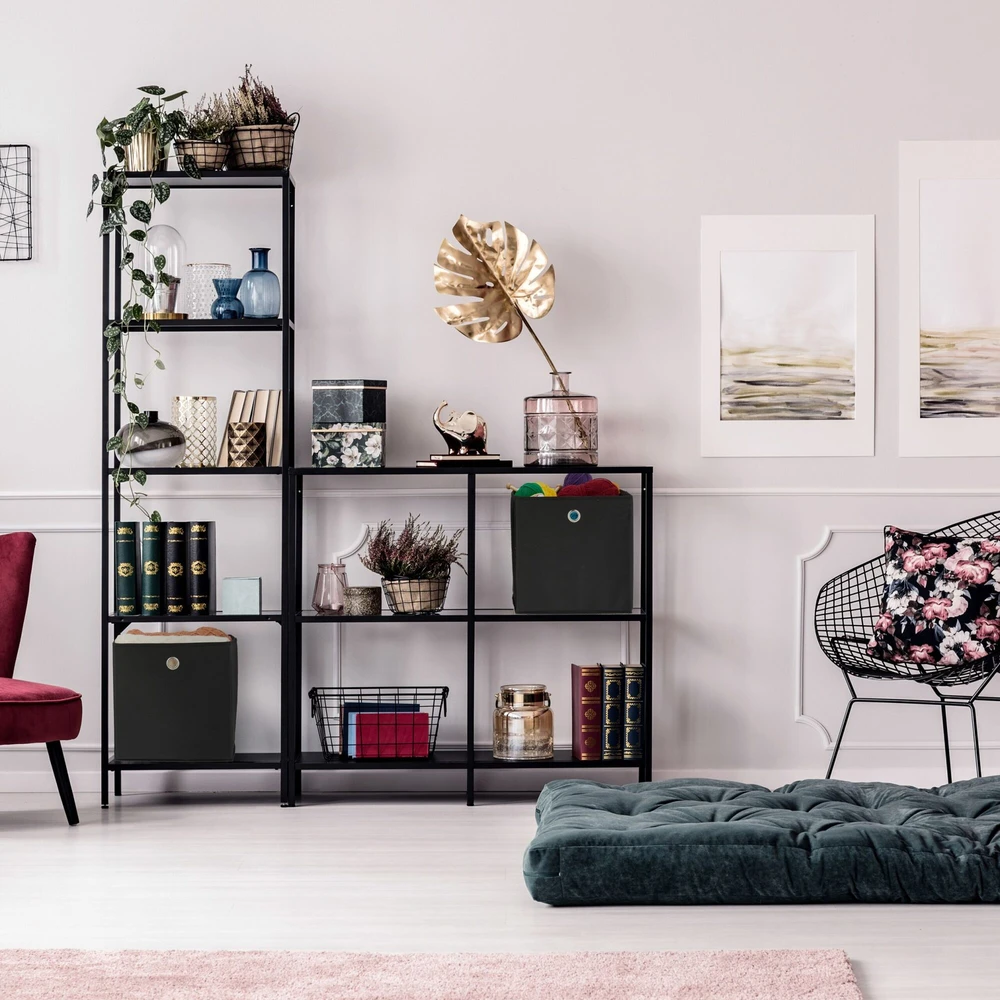 Relaxdays Juodos laikymo dėžės su kilpine rankena