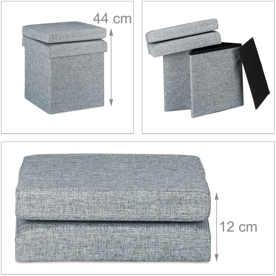Relaxdays Laikymo pufas, 73x38x38 cm, pilka