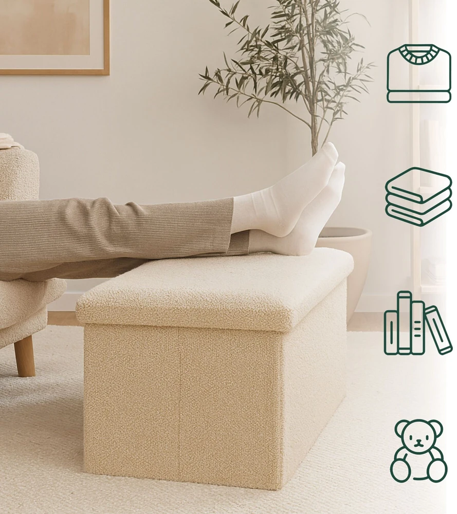 Relaxdays Daiktų laikymo suoliukas su teddžio audiniu