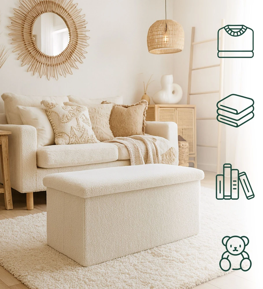 Relaxdays Daiktadėžė su sėdyne iš teddy audinio
