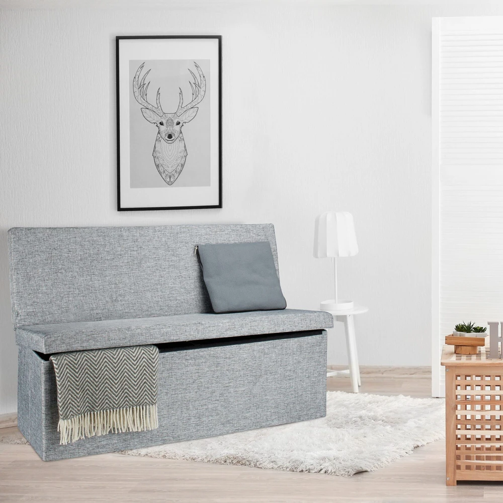 Relaxdays Sulankstomas daiktų laikymo pufas su atlošu XL