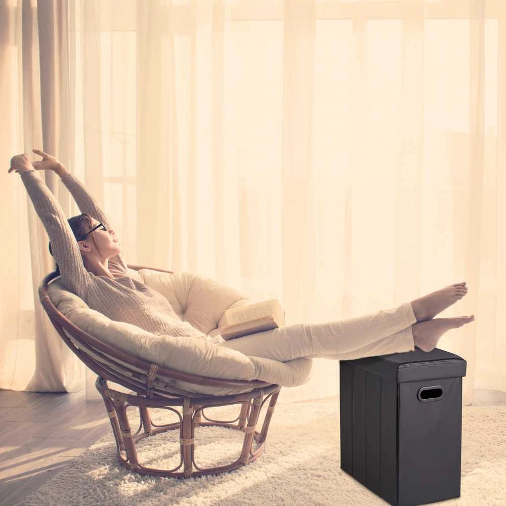 Relaxdays Daiktadėžė taburetė iš juodos dirbtinės odos