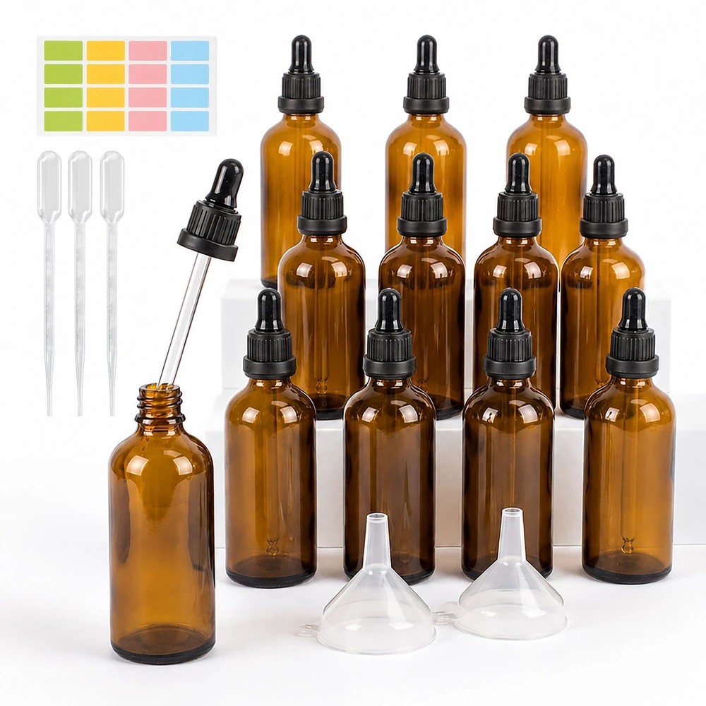 Relaxdays 12 vnt. 100 ml gintaro spalvos lašintuvų buteliukų