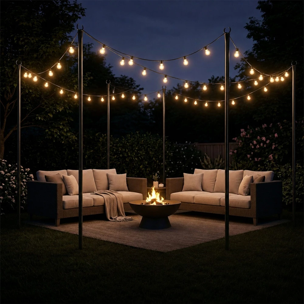 Relaxdays Lauko šviesų girliandos atramos stulpai, 3 m, metalas