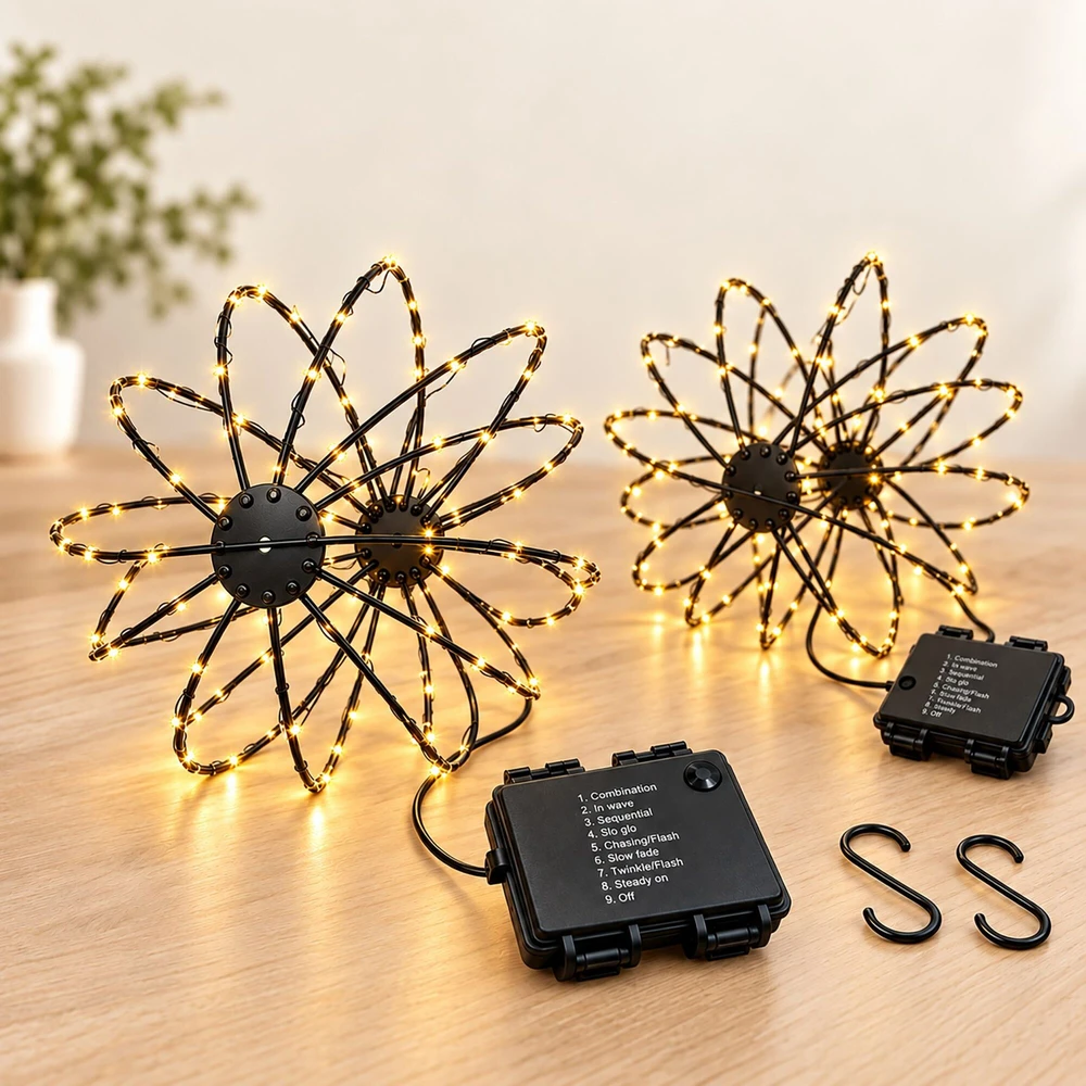 Relaxdays LED šviečiantys rutuliai su 120 LED, 2 vnt. komplekte, IP44, su baterijomis