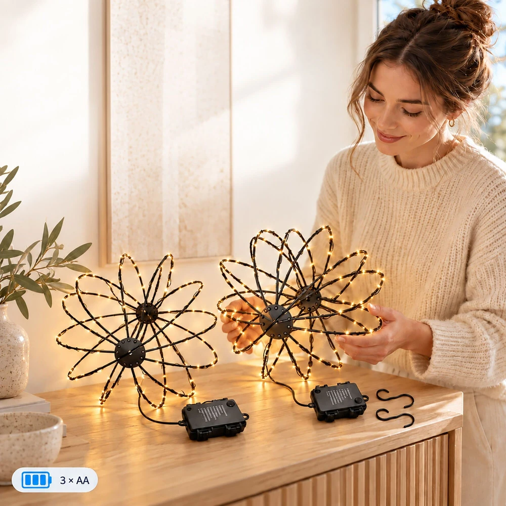 Relaxdays LED šviečiantys rutuliai su 120 LED, 2 vnt. komplekte, IP44, su baterijomis