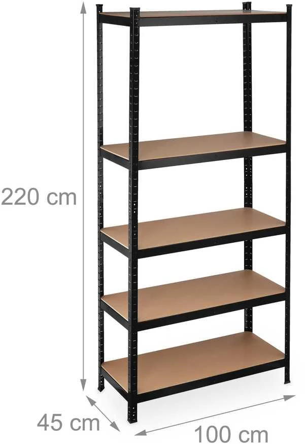 Relaxdays Itin tvirtas lentynų stelažas 220 cm juodas