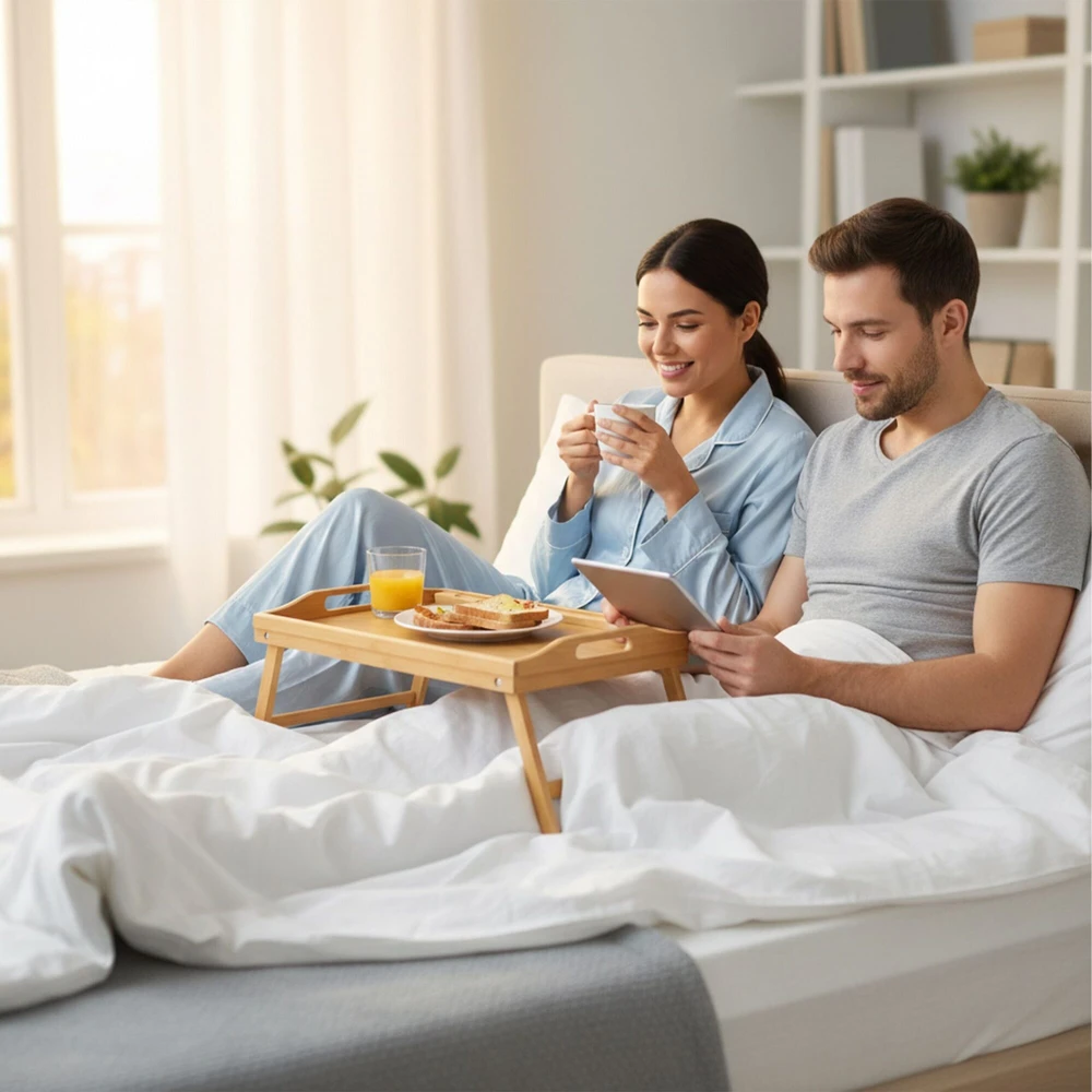 Relaxdays Sulankstomas bambukinis lovos padėklas