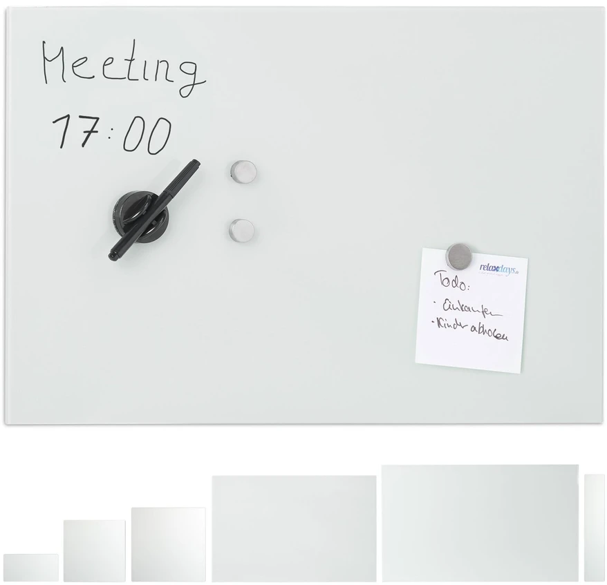 Relaxdays Magnetinė stiklinė sauso trynimo lenta balta