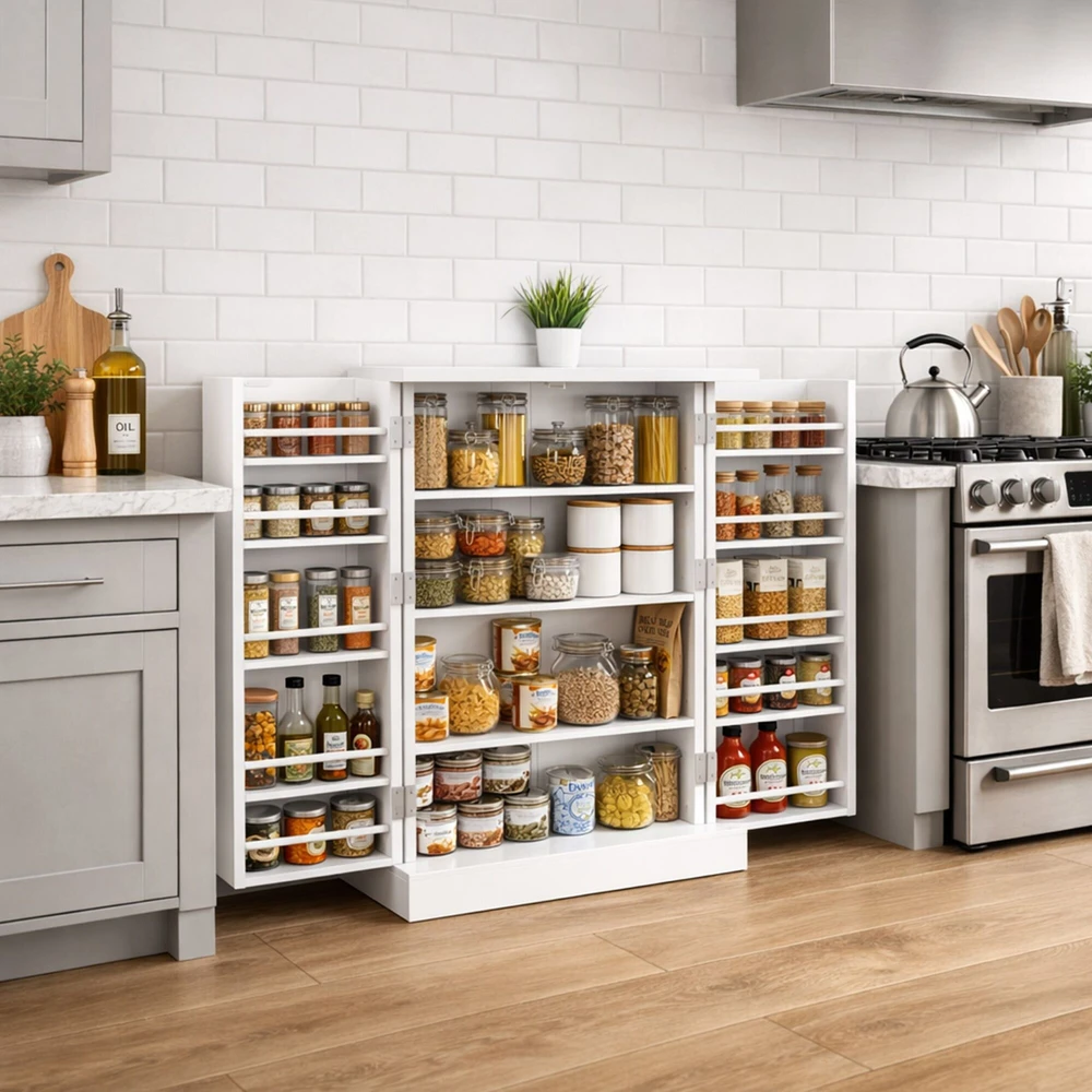 Relaxdays Virtuvinė maisto produktų spintelė su lentynėlėmis durelėse