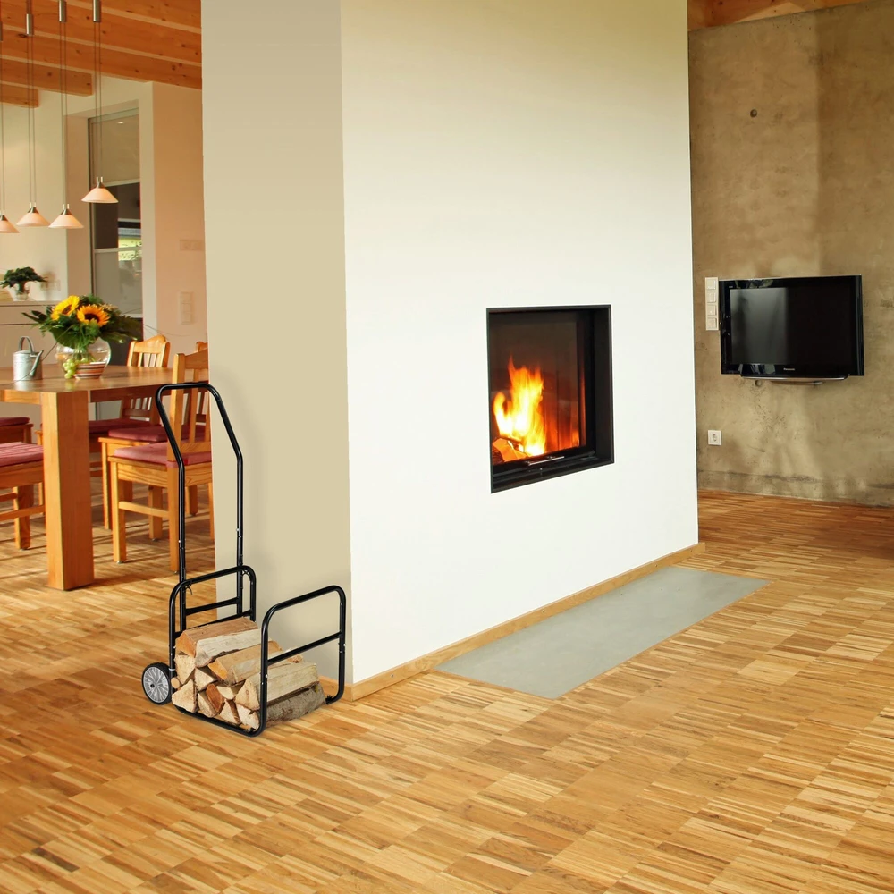 Relaxdays Malkų vežimėlis su malkų krepšiu