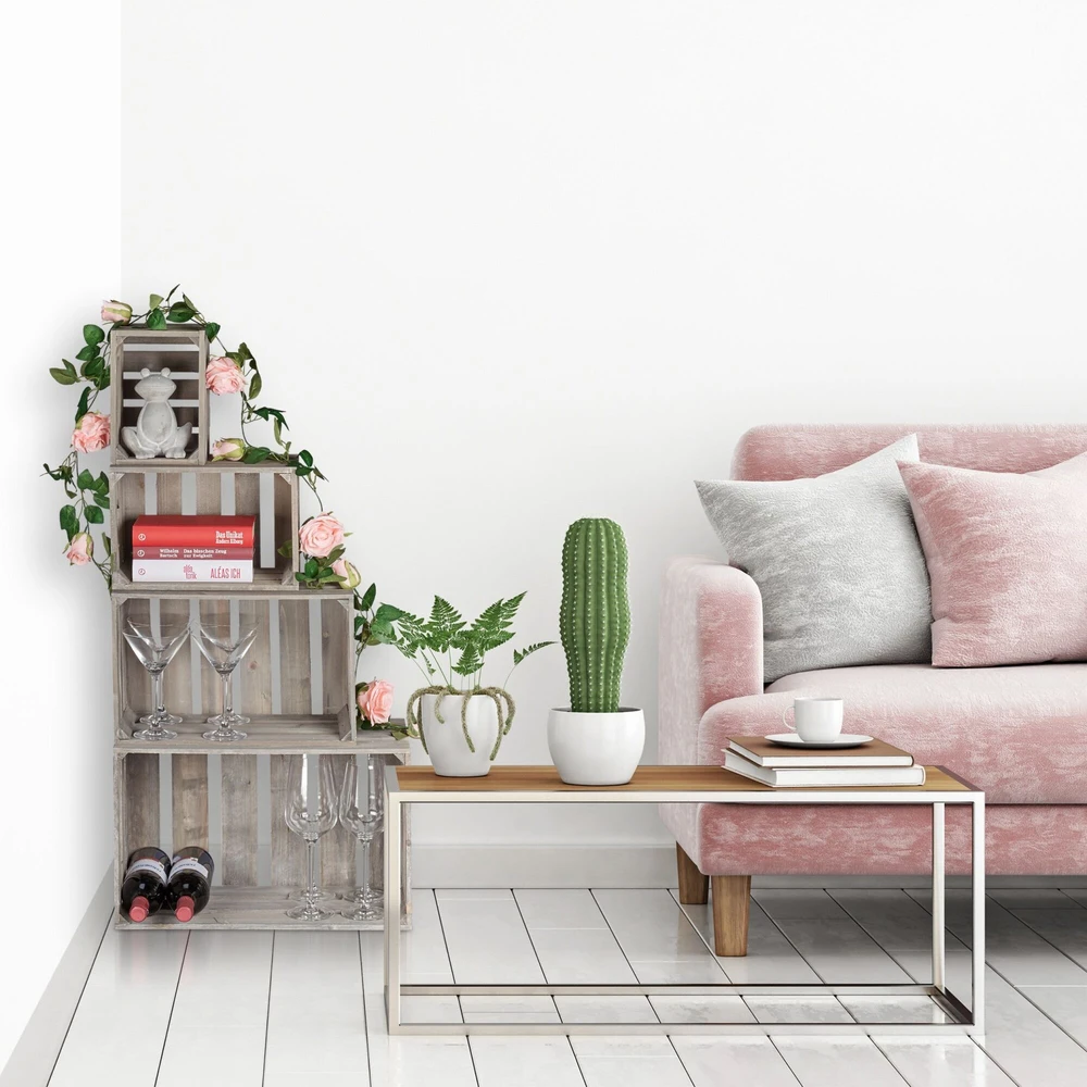 Relaxdays 4 dalių Shabby Chic medinių dėžių rinkinys