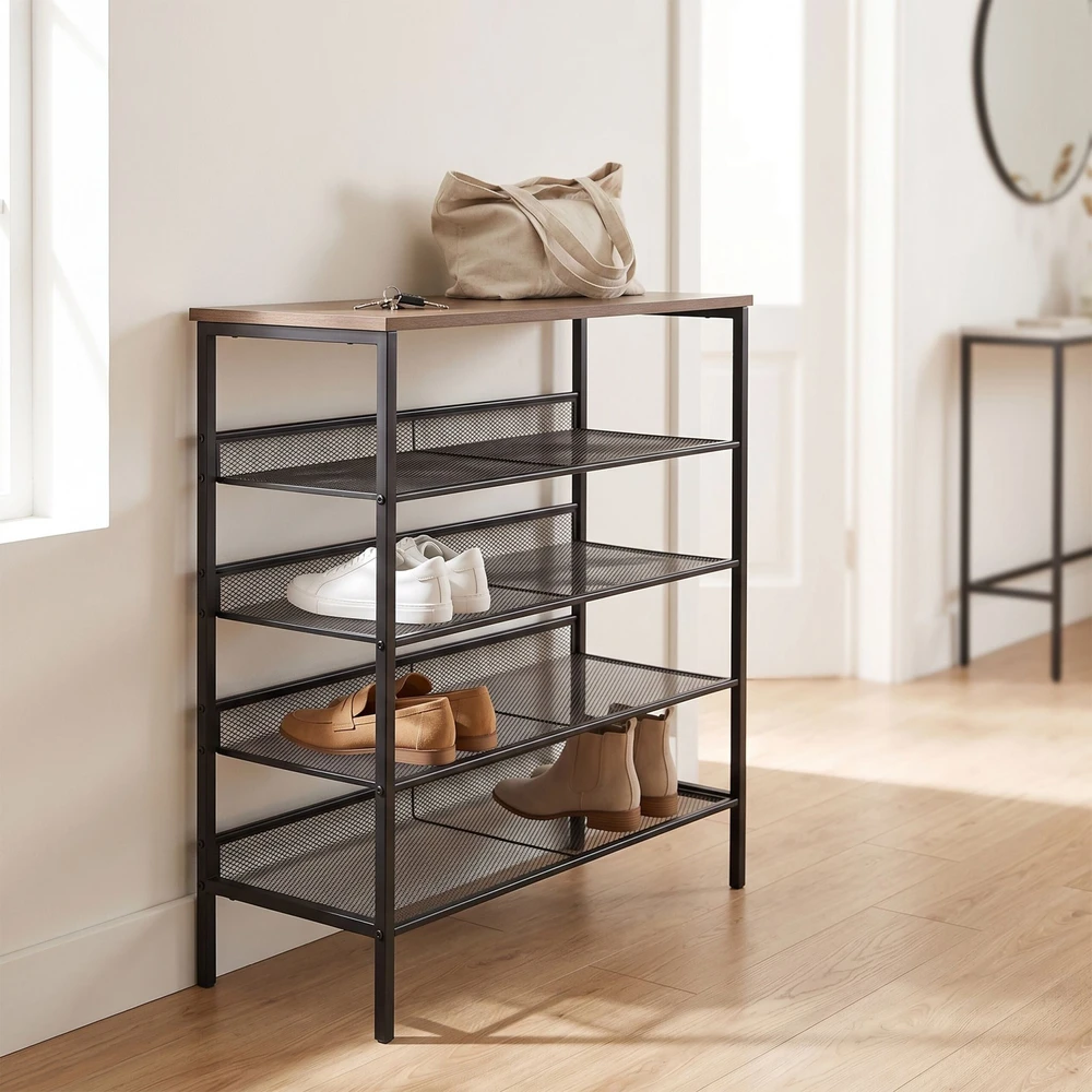 Relaxdays Metalinis ir MDF batų stovas, 5 lentynos
