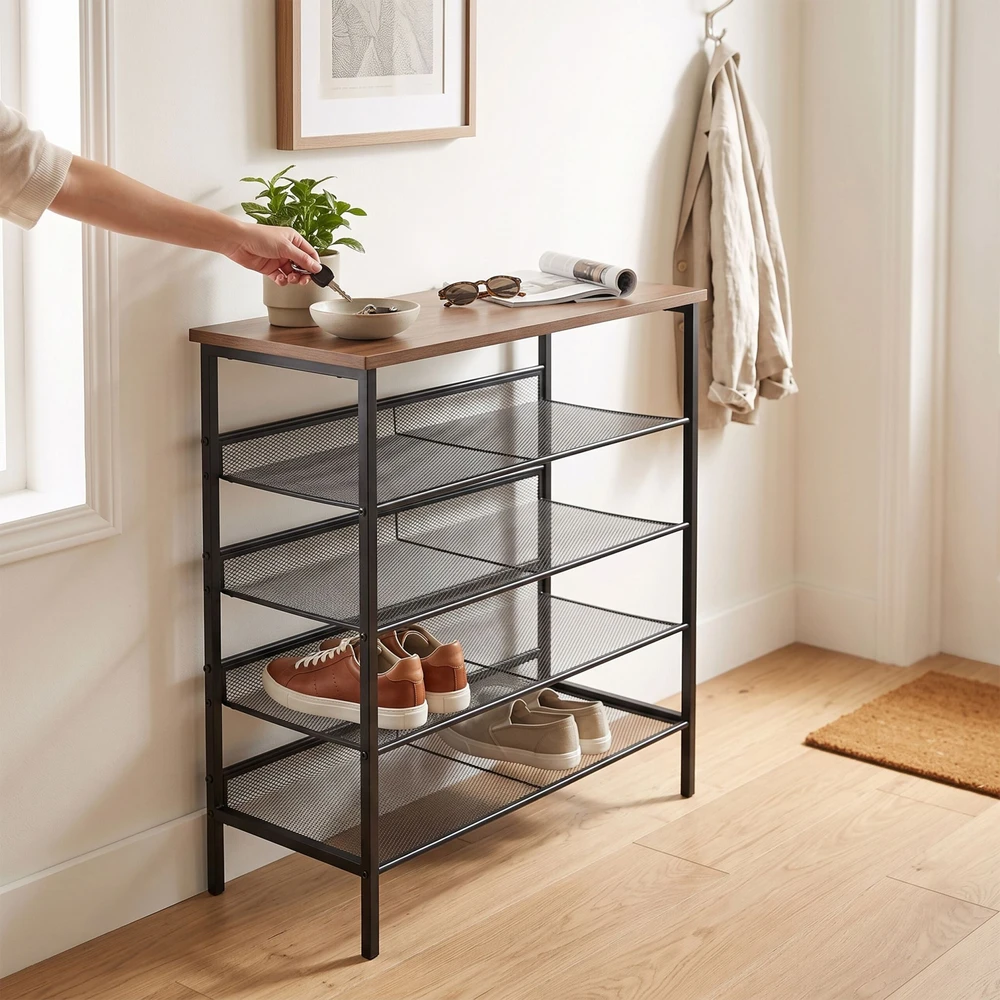 Relaxdays Metalinis ir MDF batų stovas, 5 lentynos