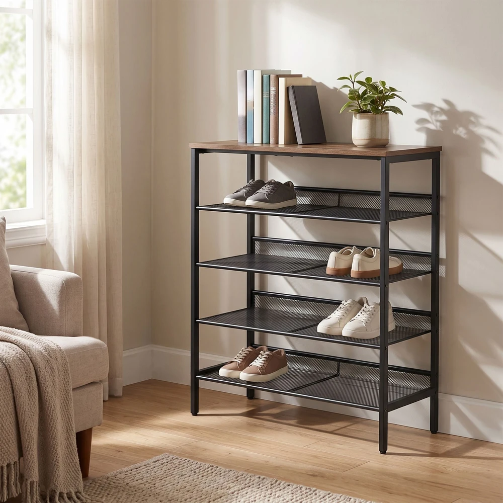 Relaxdays Metalinis ir MDF batų stovas, 5 lentynos