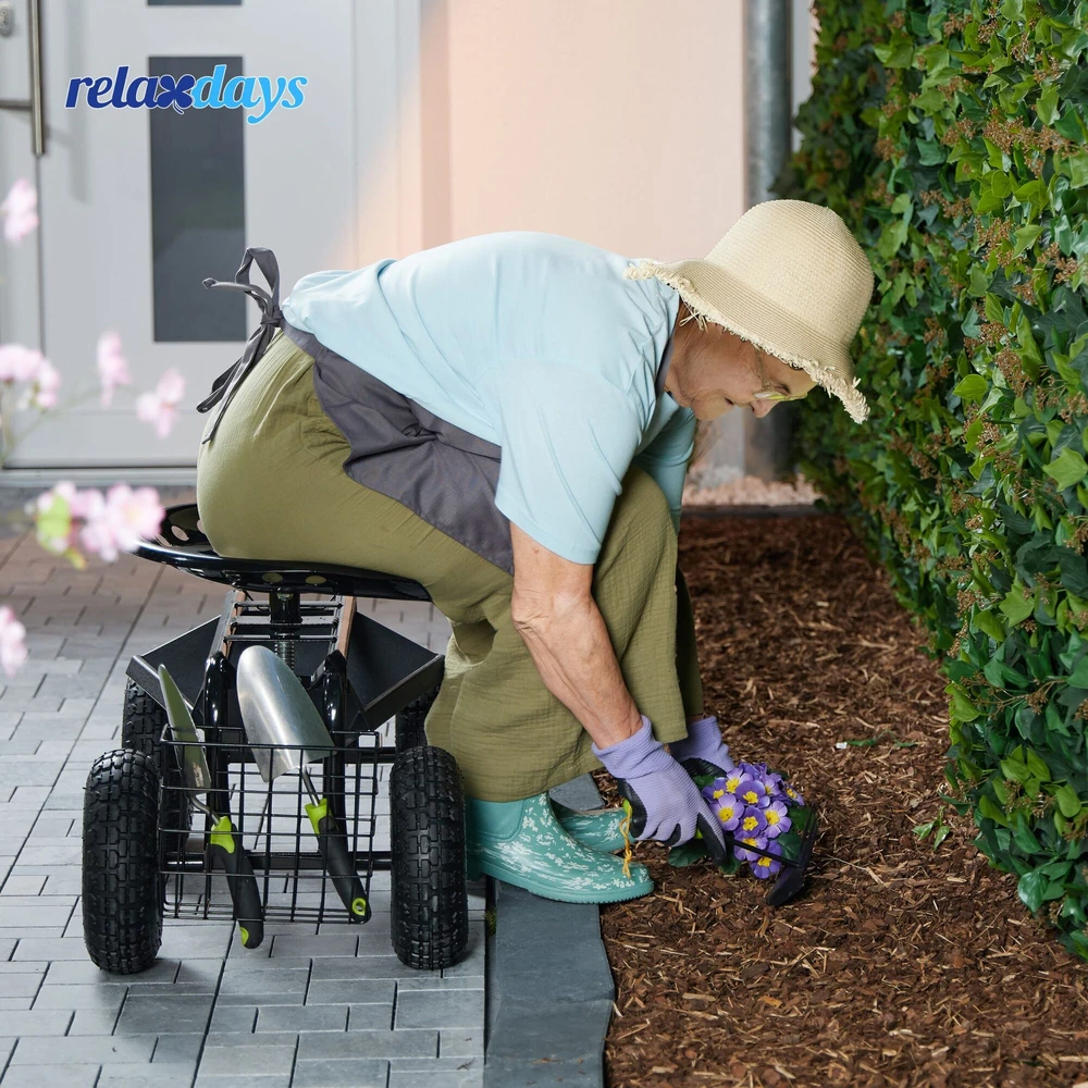 Relaxdays Mobilus sodo krėslas su įrankių laikymo vieta
