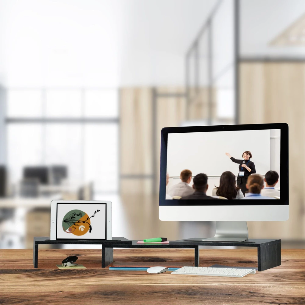 Laikiklis Relaxdays Juodas monitoriaus stovas 2 monitoriams