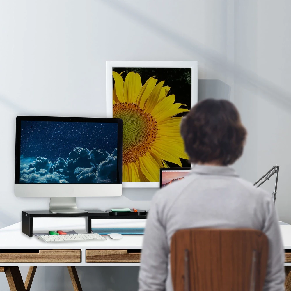Laikiklis Relaxdays Juodas monitoriaus stovas 2 monitoriams