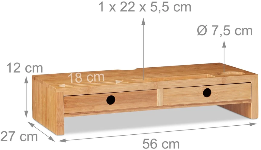 Laikiklis Relaxdays Monitoriaus stovas, 12x56x27 cm, rudas