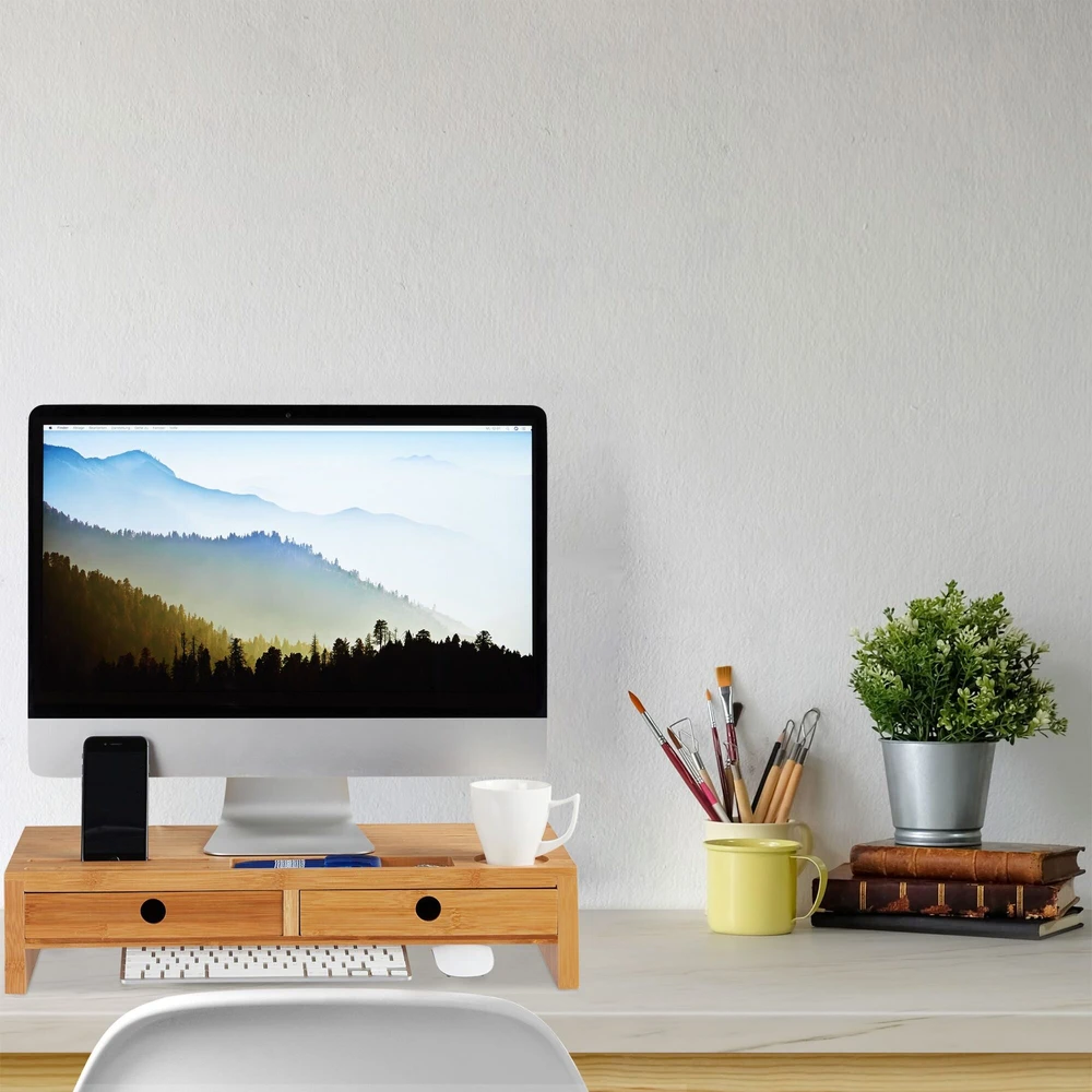 Laikiklis Relaxdays Monitoriaus stovas, 12x56x27 cm, rudas