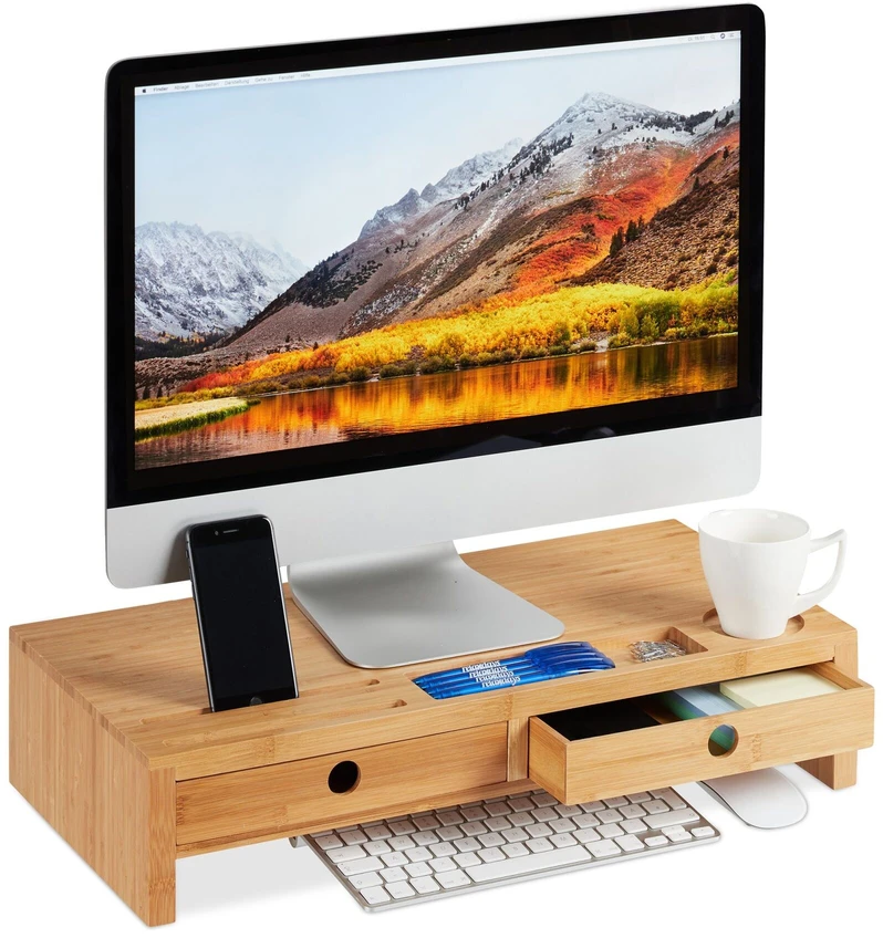 Laikiklis Relaxdays Monitoriaus stovas, 12x56x27 cm, rudas