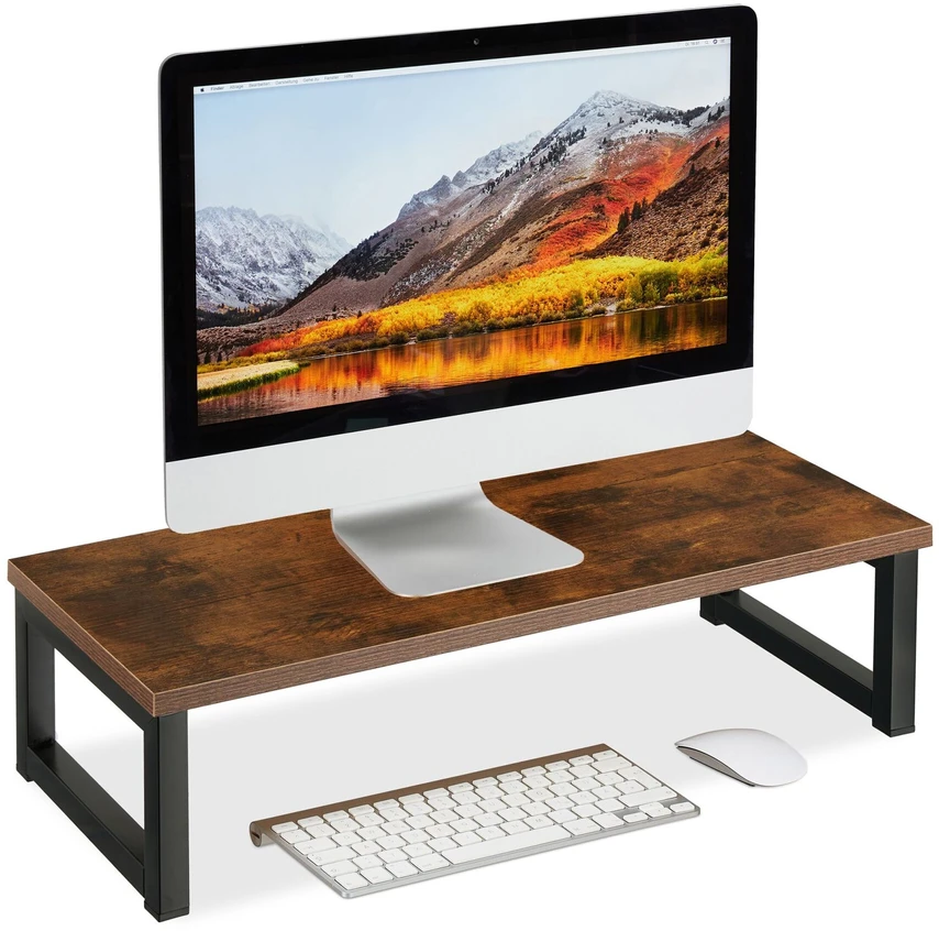 Laikiklis Relaxdays Monitoriaus stovas, 15x40x23 cm, ruda, juoda
