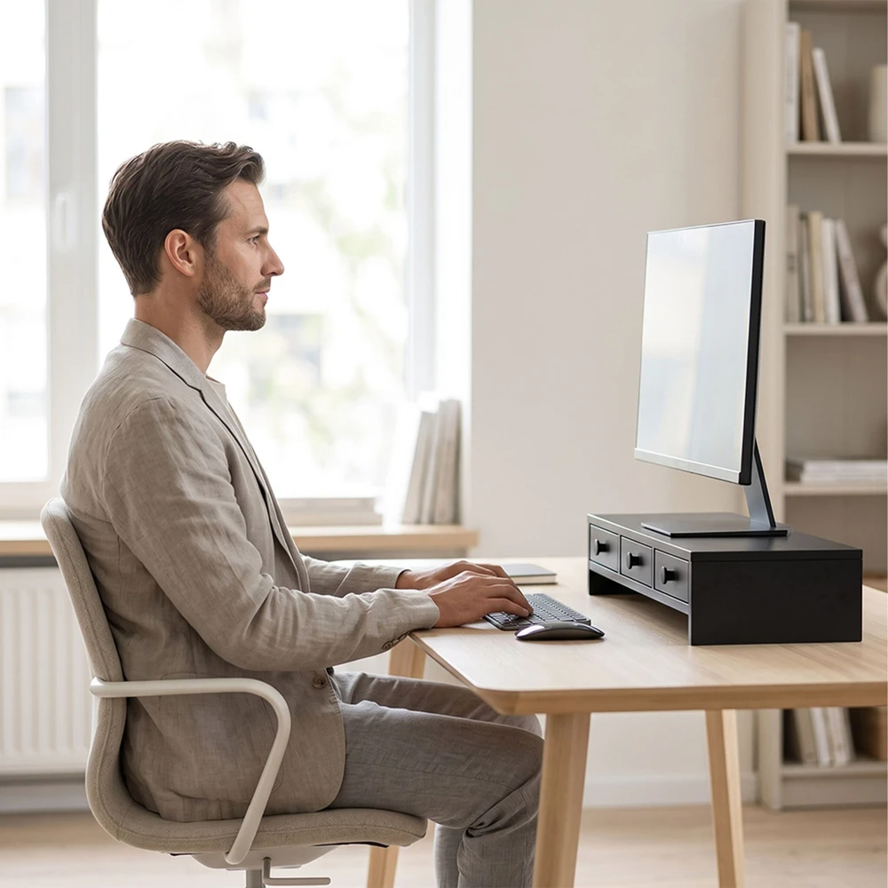 Relaxdays Monitoriaus stovėtojas, 3 stalčiai