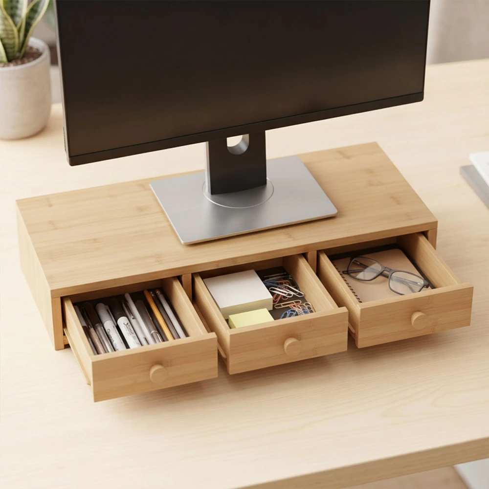Relaxdays Monitoriaus stovėtojas, 3 stalčiai